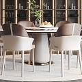 Modern Dining Table and Chair Combination Round Dining Table Dining Chair Single Chair Wine Cabinet 3d model