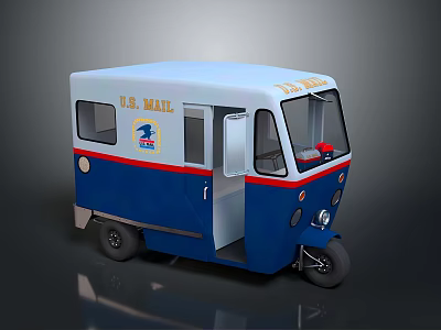 Modern tricycle motorcycle express cartoon tricycle car 3d model