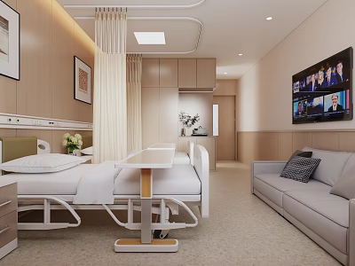 Modern Hospital Outpatient Clinic Interior With Patient Bed Sofa TV And Medical Devices 3d model