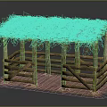 Rustic Wooden Shelter With Moss Covered Roof Wooden Posts Railings And Earthen Ground