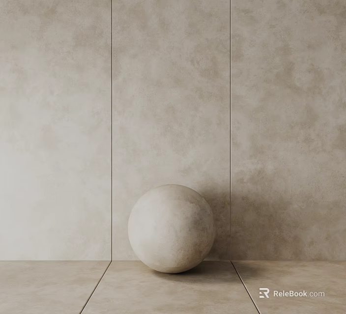 Gypsum Cornice Decorated Beige Wall Interior With White Sphere On Floor 3d model 
