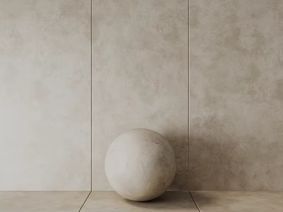 Gypsum Cornice Decorated Beige Wall Interior With White Sphere On Floor 3d model