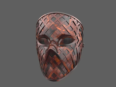 Hand Carved Dark Wooden Mask Sculpture With Interlaced Geometric Patterns 3d model