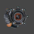 Futuristic Mechanical Weapon with Spiral Metal Structure and Orange Accents