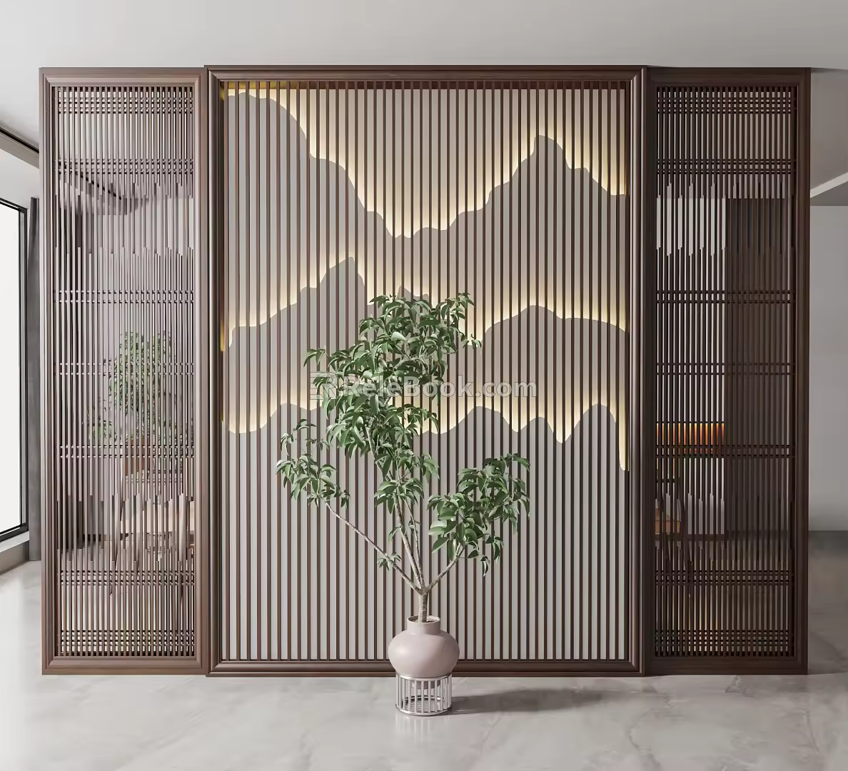 New Chinese-style partition background wall partition 3d model