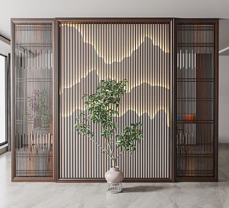 New Chinese-style partition background wall partition 3d model