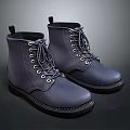 Classic Navy Blue Leather Lace Up Boots With Metal Eyelets And Stitched Soles