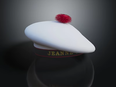 Stylish White Hat With Red Pom Pom And Jeanne Lettering For Trendy Fashion Look 3d model