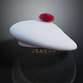 Stylish White Hat With Red Pom Pom And Jeanne Lettering For Trendy Fashion Look