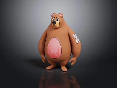 Cute Brown Bear Stuffed Toy With Pink Belly And White Bone Pattern On Arm 3d model