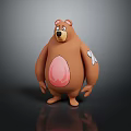 Cute Brown Bear Stuffed Toy With Pink Belly And White Bone Pattern On Arm
