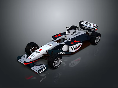 White And Blue Formula 1 Race Car With West Marlboro Sponsor Logos 3d model
