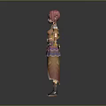 Anime Style Game Movie Character With Red Hair And Orange Purple Outfit In Standing Pose
