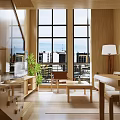 Wooden Dining Area With Staircase Pendant Light Dining Table Chairs Shelf And Microwave