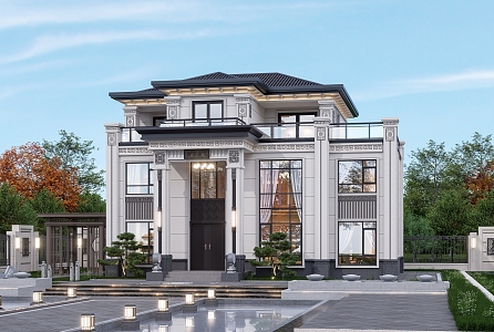 New Chinese-style Three-story Villa 3d model