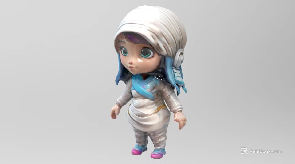 Cartoon Character In Mummy Costume With Blue Hair And Pink Shoes 3d model 