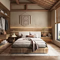 Cozy Hotel Room With Wooden Ceiling Macramé Wall Hanging And Scenic Window View