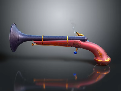 Colorful Horn Shaped Home Decor Item With Purple Red Blue And Metallic Accents 3d model