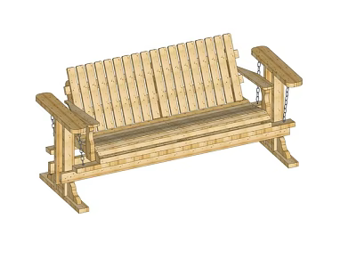 Wooden Outdoor Swing Bench With Slatted Seat Armrests And Chain Details 3d model