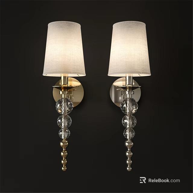 Elegant Wall Sconces With White Lampshades Crystal Beads And Gold Silver Metal 3d model 