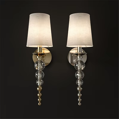 Elegant Wall Sconces With White Lampshades Crystal Beads And Gold Silver Metal 3d model