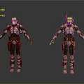 Sci Fi Armored Characters With Orange Yellow Helmets And Black White Red Suits 3d model