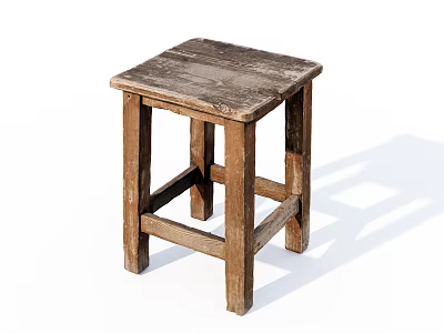 Rustic Wooden Stool With Square Seat And Four Legs Simple Design 3d model