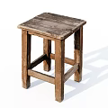 Rustic Wooden Stool With Square Seat And Four Legs Simple Design 3d model