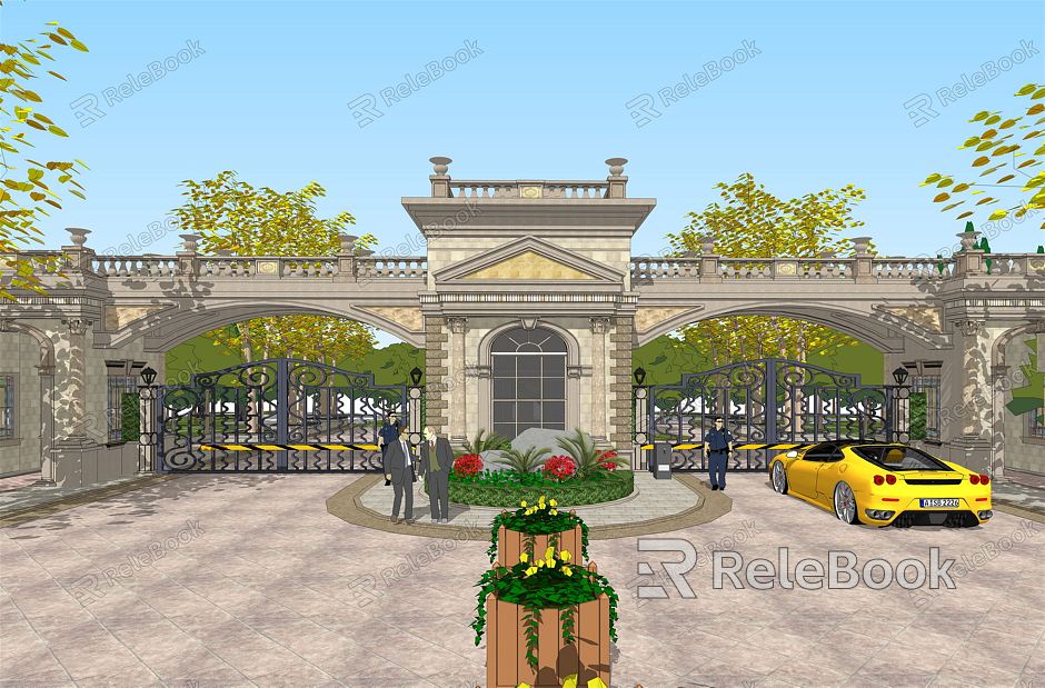 Retro Gate Neo-classical Landscape Entrance Gate High-grade Residential Quarter Gate Entrance Door model