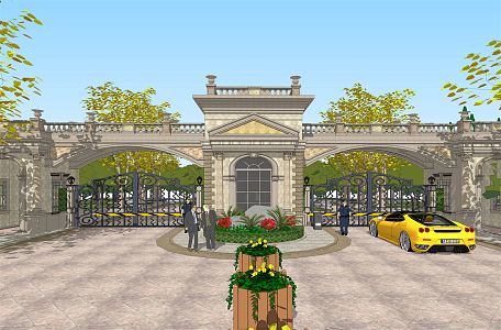 Retro Gate Neo-classical Landscape Entrance Gate High-grade Residential Quarter Gate Entrance Door 3d model