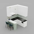 Modern Kitchen With White Cabinets Black Countertop Bar And Bar Stools 3d model