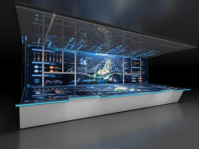 Hi tech Digital Display Platform With Illuminated Screens And Glass Structure 3d model