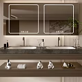 Modern Bathroom Vanity Cabinet With Double Sink Mirrors Storage Shelf And Toiletries