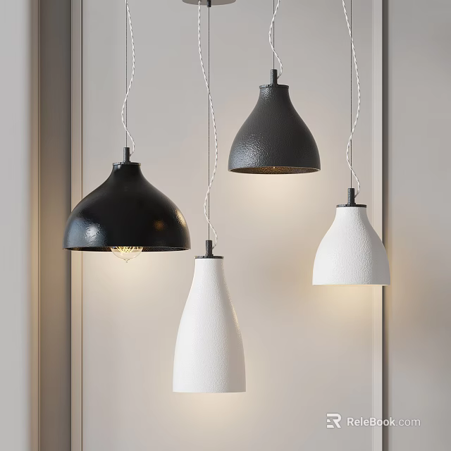 Stylish Modern Black And White Pendant Lights With Minimalist Hanging Design 3d model 