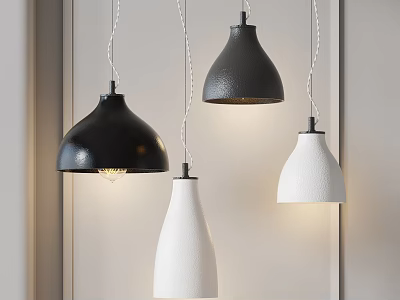 Stylish Modern Black And White Pendant Lights With Minimalist Hanging Design 3d model