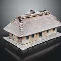 Traditional Thatched Roof House Model With Tile Decorations Windows And Door