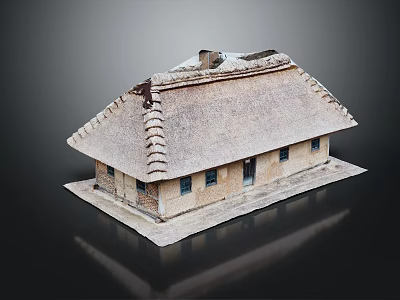 Traditional Thatched Roof House Model With Tile Decorations Windows And Door 3d model
