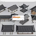 Traditional Chinese Architecture Roof Models with Wooden Frames Black Tiles and Various Styles
