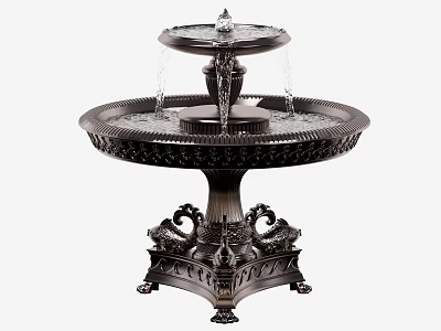 Ornate Multi Tiered Bronze Fountain With Flowing Water And Decorative Carved Base 3d model
