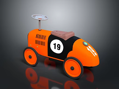 Orange And Black Toy Car Featuring Number 19 Steering Wheel Brown Seat Orange Wheels 3d model