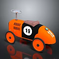 Orange And Black Toy Car Featuring Number 19 Steering Wheel Brown Seat Orange Wheels