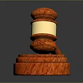Reddish Wooden Gavel With Golden Band Top And Polished Wooden Base