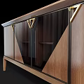 Elegant Modern TV Stand With Wooden Frame Glass Doors And Metal Accents