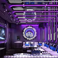 Futuristic Purple Lit Bar Interior Design With Circular Decor And Comfortable Sofas 3d model