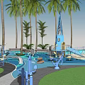 Outdoor Children's Play Area With Palm Trees Water Features Slide And Sand Pit