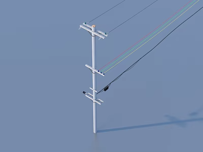 White Utility Pole With Multiple Electrical Wires For Industrial Power Distribution 3d model