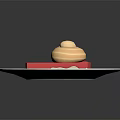 Pink Cake Slice With Cream Topping On Blue Paper Plate And Red Sauce Drizzle