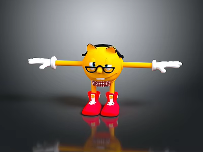 Game Movie Character Yellow Cartoon Wearing Black Hat Glasses And Red Shoes With Arms Outstretched 3d model