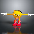 Game Movie Character Yellow Cartoon Wearing Black Hat Glasses And Red Shoes With Arms Outstretched