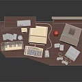 Vintage Computer Desktop Setup With Monitor Keyboard Mouse Printer Radio And Retro Tech